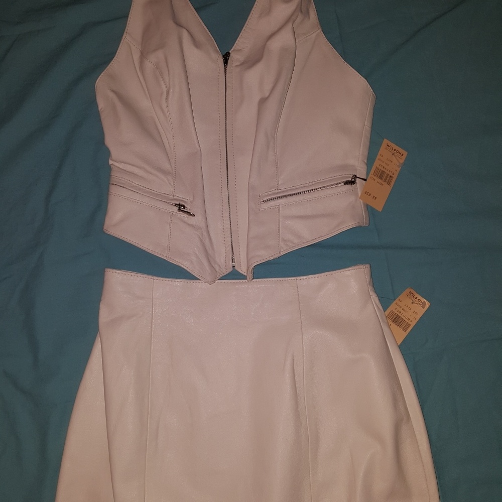 nwt white wilson leather,halter &mini skirt